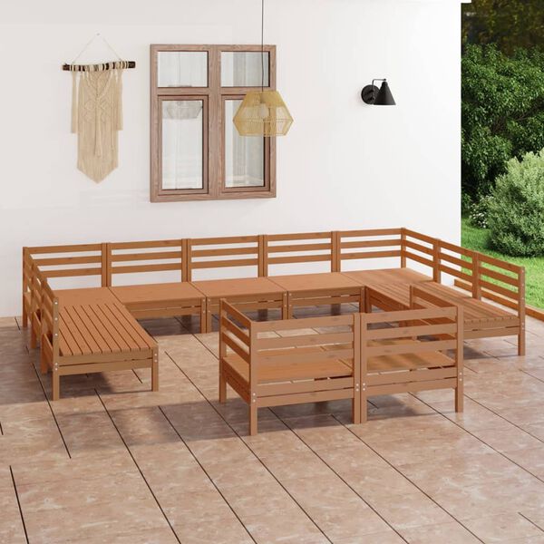 vidaXL 11 Piece Garden Lounge Set Honey Brown Solid Wood Pine