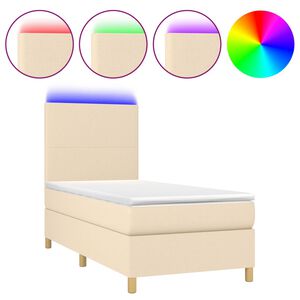 vidaXL Box Spring Bed with Mattress&LED Cream 90x190 cm Fabric