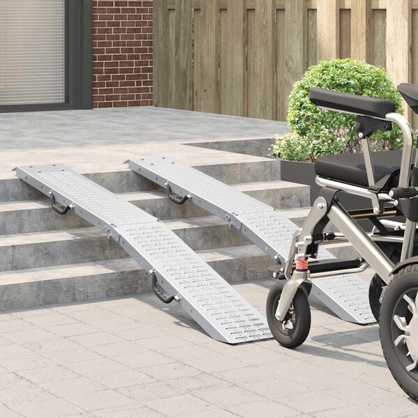 vidaXL Loading Ramp 2 pcs Silver 186 x 23 x 4.5 cm Galvanised Steel