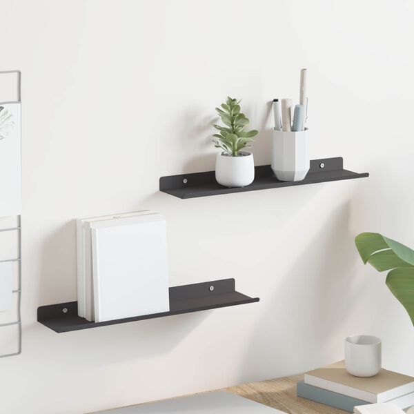 vidaXL Wall Shelf with Shelf 2 pcs Black 40 x 8.5 x 2.5 cm