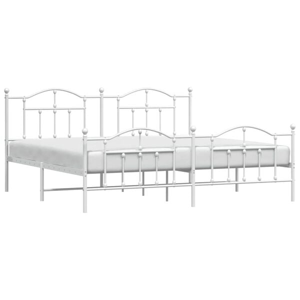 vidaXL Metal Bed Frame without Mattress with Footboard White 200x200cm