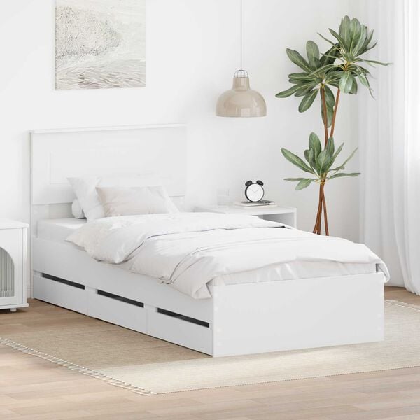 vidaXL Bed Frame with Drawer White 75 x 190 cm Engineer Wood