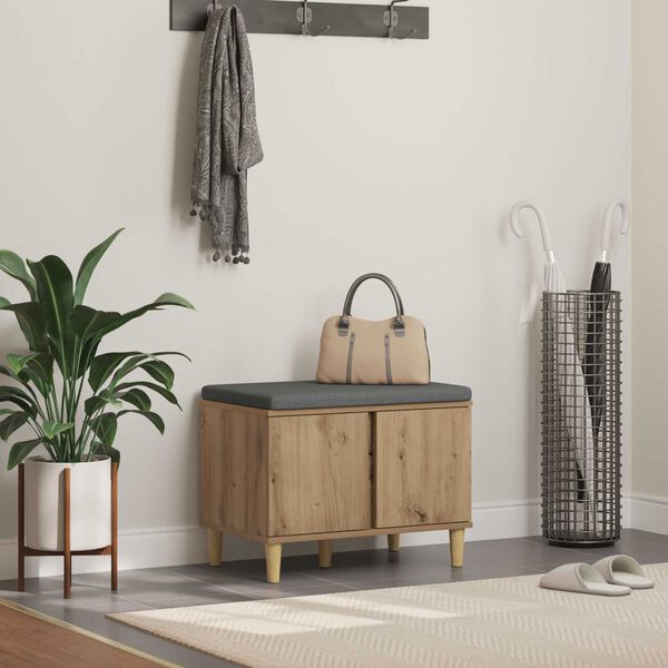 vidaXL Hall Bench with Cushion with Door Artisan Oak 60 x 38 x 46 cm