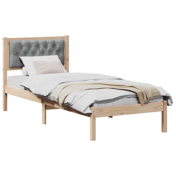 vidaXL Bed Frame with Headboard Light Grey 75 x 190 cm Solid Pine Wood