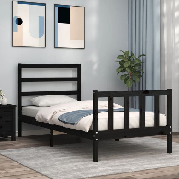 vidaXL Bed Frame without Mattress Black 100x200 cm Solid Wood Pine