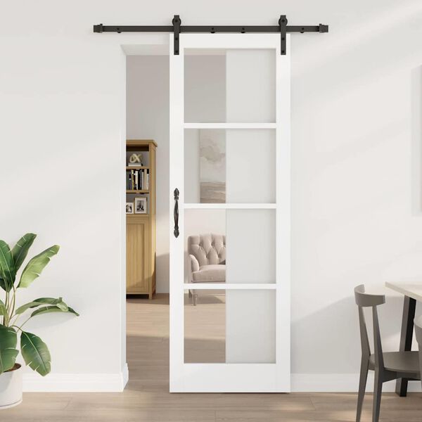 vidaXL Sliding Door ORKDAL White 78 x 232 cm Solid Pine Wood and Glass