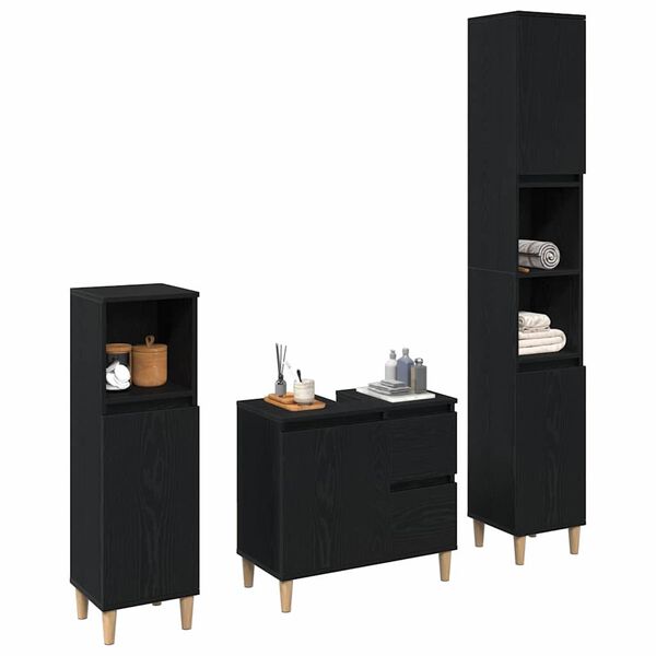 vidaXL Bathroom Furniture Set Wall-mounted with Door 3 pcs Black Oak