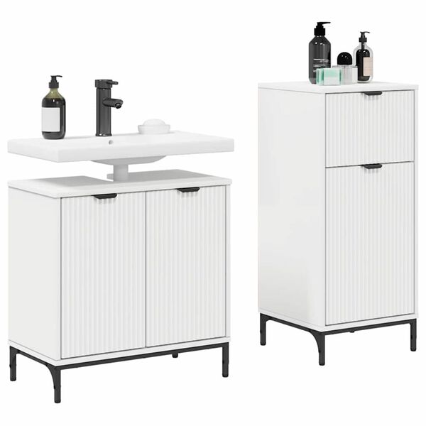 vidaXL Bathroom Furniture Set 2 pcs White Engineered Wood and Metal