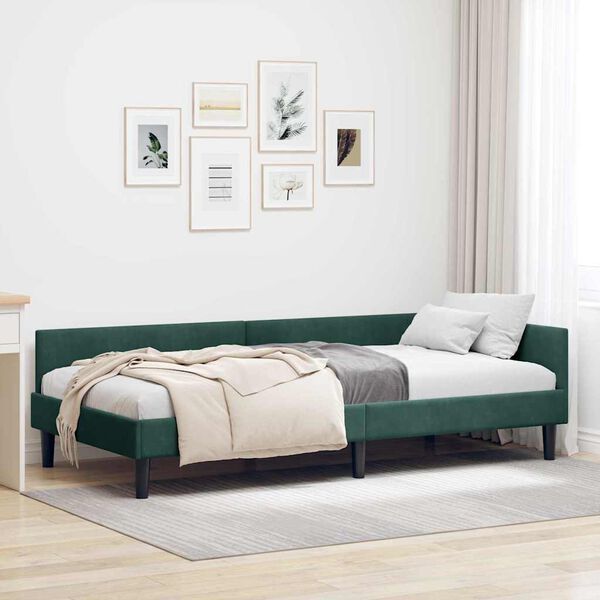 vidaXL Corner Bed Frame Dark Green 90 cm x 190 cm Velvet
