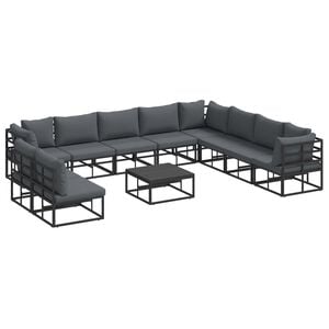 vidaXL Garden Sofa Set with Cushion 11 pcs Black Aluminium
