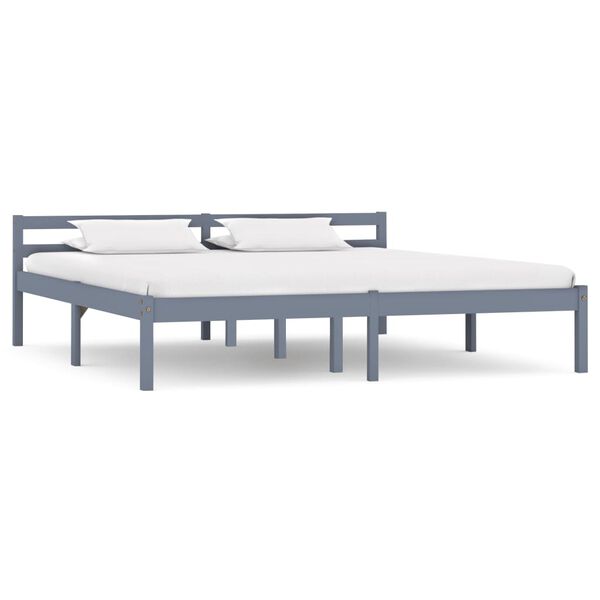 vidaXL Bed Frame without Mattress Grey Solid Pine Wood 180x200 cm Super King (283201+321989)