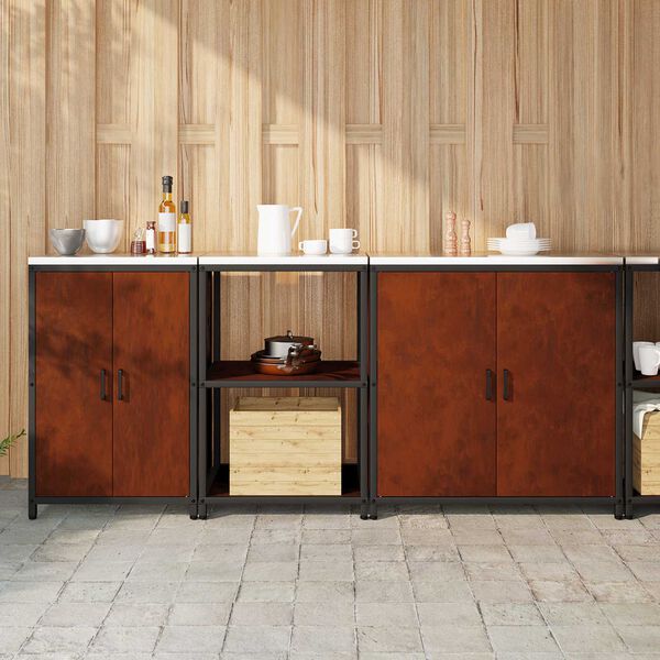 vidaXL Kitchen Storage Set with Shelf 3 pcs Rusty Weathering Steel