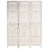 vidaXL Hand carved 3-Panel Room Divider White 120x165 cm Solid Mango Wood
