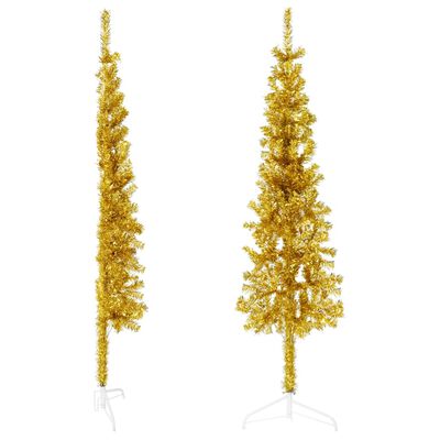 vidaXL Slim Artificial Half Christmas Tree with Stand Gold 150 cm