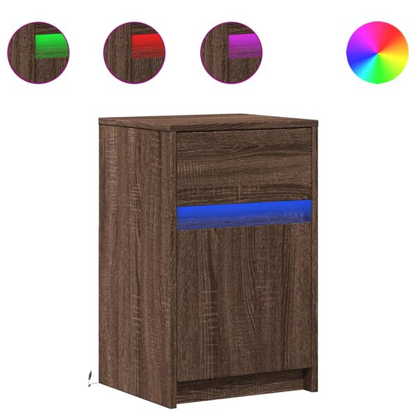 vidaXL Bedside Cabinets with LED Lights 2 pcs Brown Oak Engineered Wood