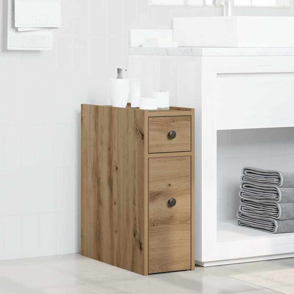 vidaXL Narrow Bathroom Cupboard with Wheels Artisian Oak Engineered Wood