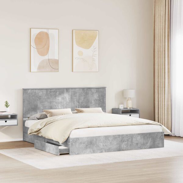 vidaXL Storage Bed Concrete Grey 180 x 200 cm Engineered Wood