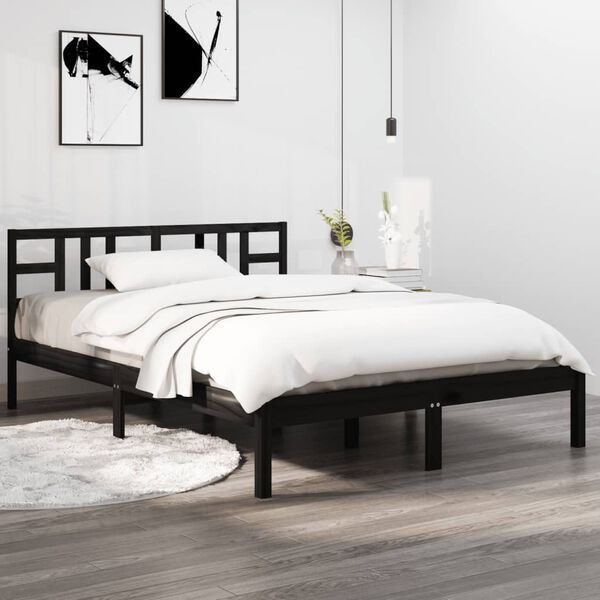 vidaXL Bed Frame without Mattress Black 140x190 cm Solid Wood