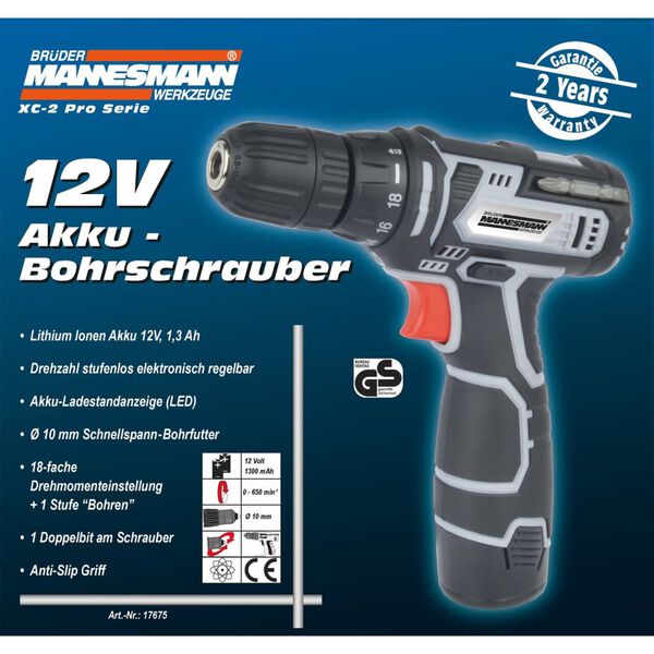 Br&uuml;der Mannesmann Cordless Drill 12 V 1.3 Ah