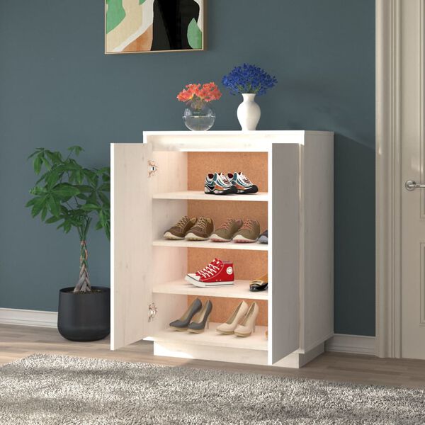 vidaXL Shoe Cabinet White 60x35x80 cm Solid Wood Pine