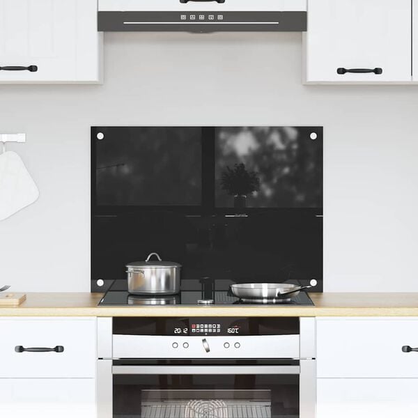 vidaXL Kitchen Backsplash Black 70 x 50 cm Tempered Glass