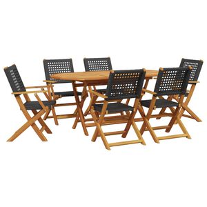 vidaXL 7 Piece Garden Dining Set Black Poly Rattan and Solid Wood