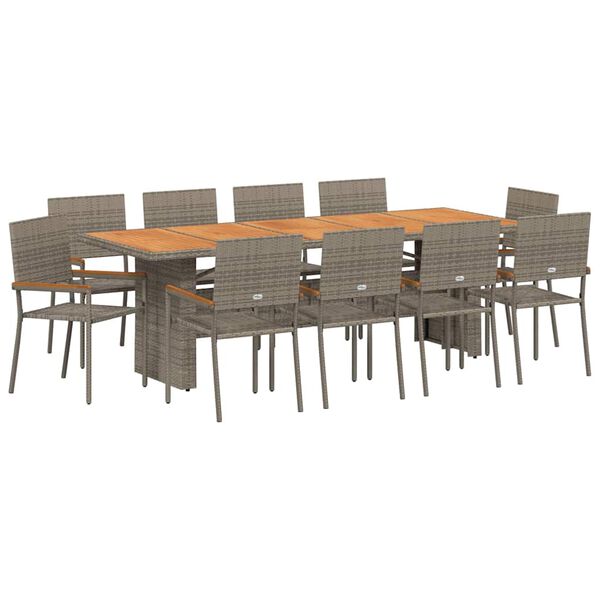 vidaXL Garden Dining Set 11 pcs Grey Poly Rattan