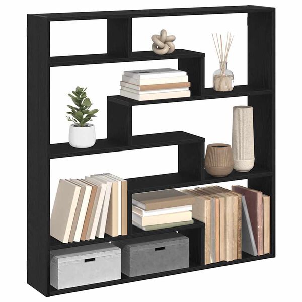 vidaXL Wall Cube Shelf 7 Compartments Black Engineered Wood