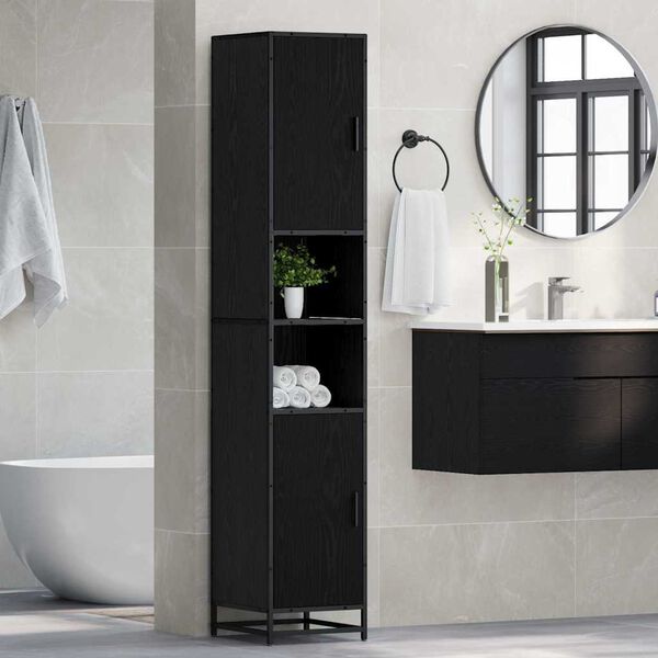 vidaXL Bathroom Furniture Set with Door Black Oak 35 x 37.5 x 188.5 cm