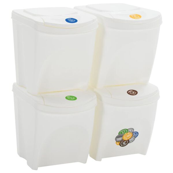 vidaXL Stackable Garbage Bin Boxes 4 pcs White 100 L Polypropylene