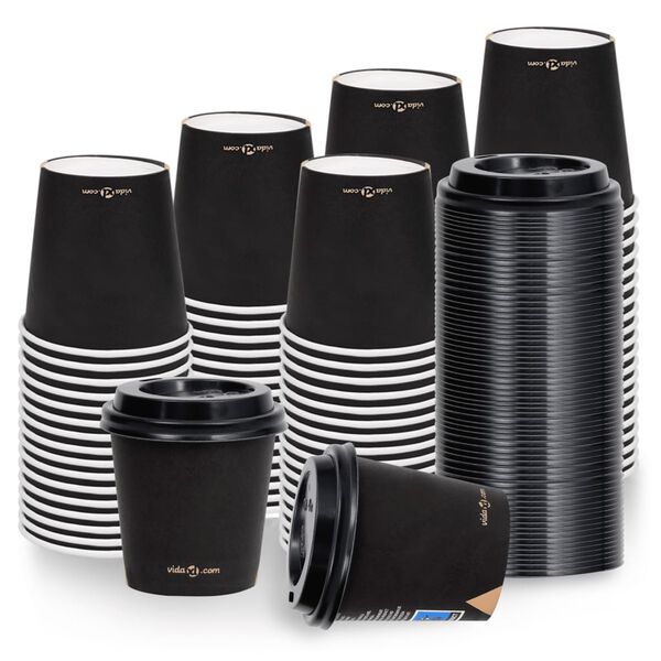 vidaXL Coffee Paper Cups with Lids 120 ml 100 pcs Black
