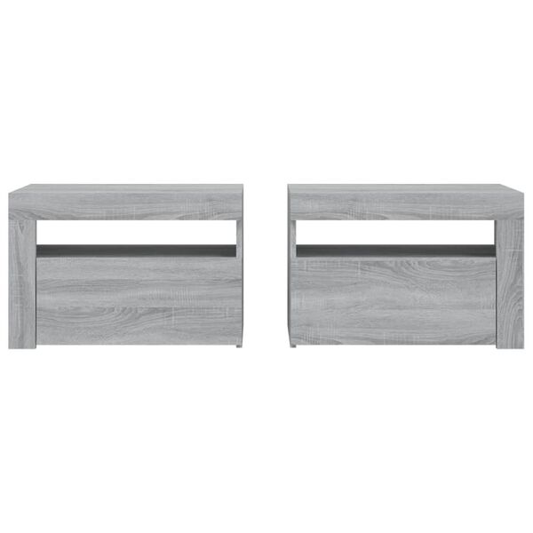 vidaXL Bedside Cabinets 2 pcs with LEDs Grey Sonoma 60x35x40 cm