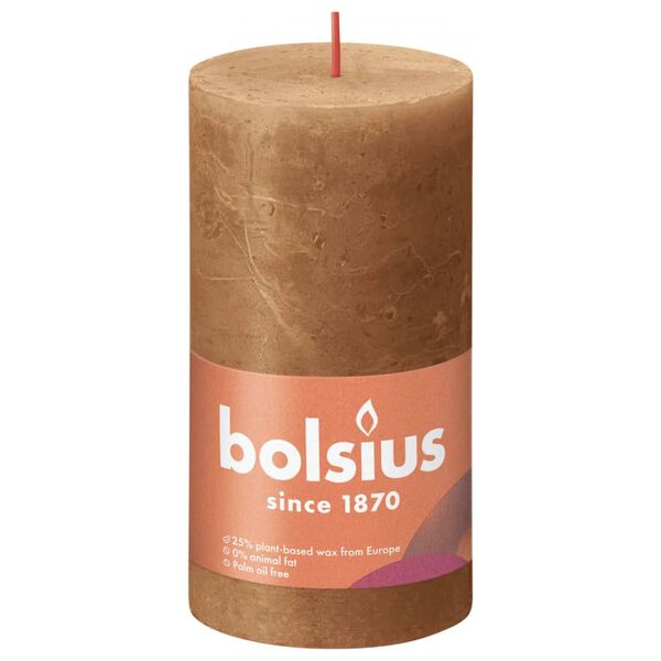 Bolsius Rustic Pillar Candles Shine 4 pcs 130x68 mm Spice Brown