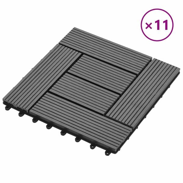 vidaXL Decking Tile 11 pcs Grey 30 x 30 cm WPC