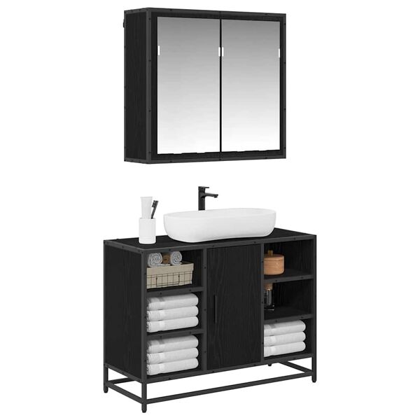 vidaXL Bathroom Furniture Set 2 pcs Black oak Engineered wood