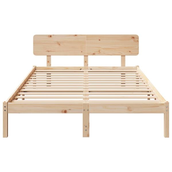 vidaXL Bed Frame with Headboard Natural 140 x 200 cm Solid Pine Wood