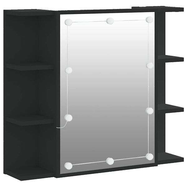 vidaXL Mirror Cabinet with LED Black 70x16.5x60 cm