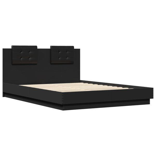 vidaXL Bed Frame with LED without Mattress Black 150x200 cm King Size