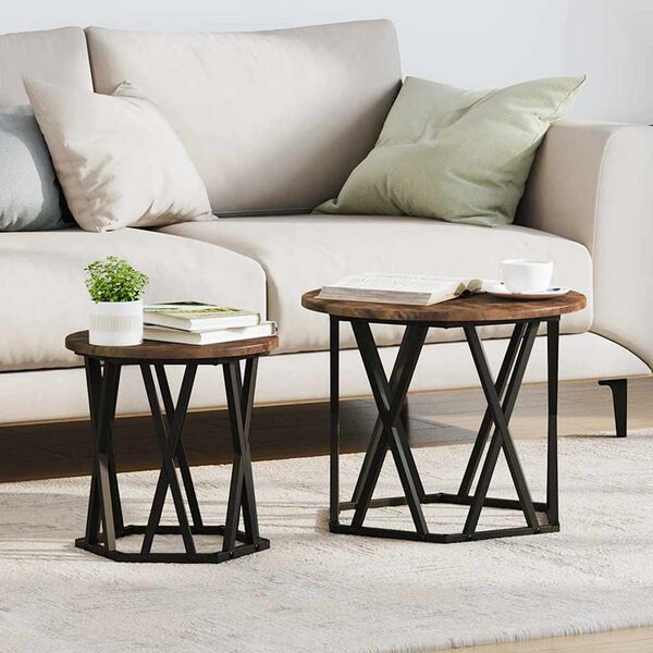 vidaXL Side Table 2 pcs Smoked Oak Engineered Wood and Steel