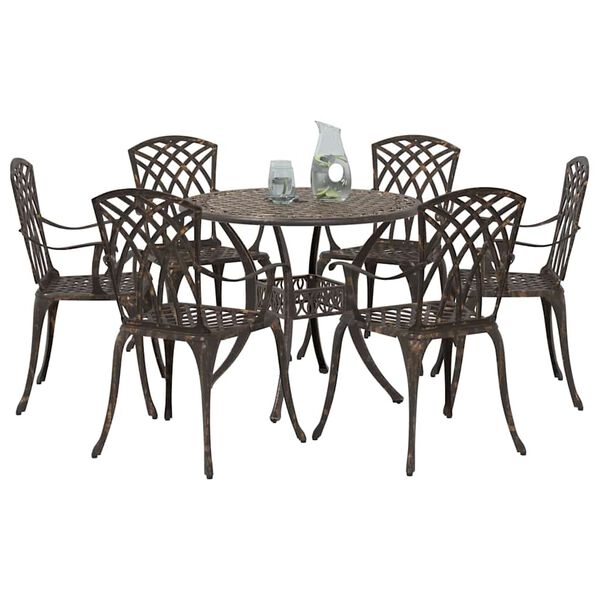 vidaXL Garden Dining Set 7 pcs Bronze 90 x 90 x 75 cm Cast Aluminium