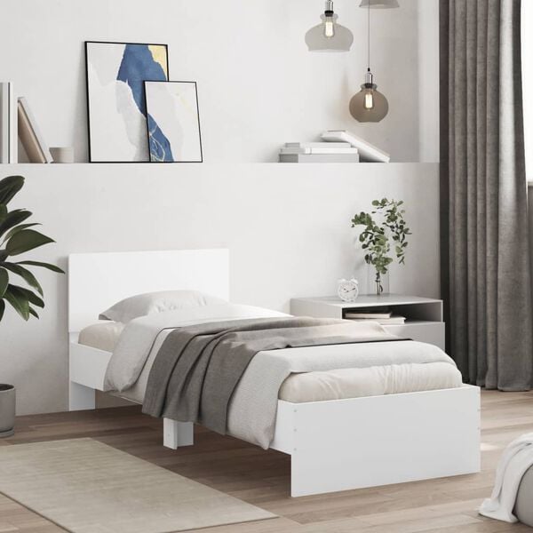 vidaXL Bed Frame without Mattress with Headboard White 75x190 cm Small Single