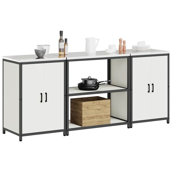 vidaXL Kitchen Storage Set with Shelf with Storage 3 pcs White Steel