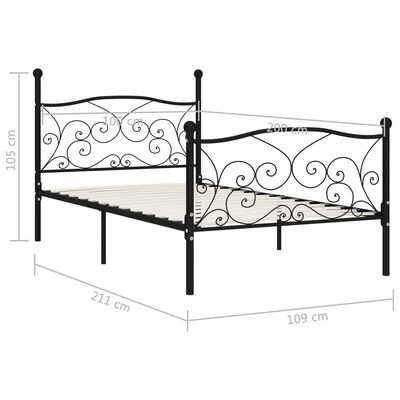 vidaXL Bed Frame with Slatted Base Black Metal 100x200 cm