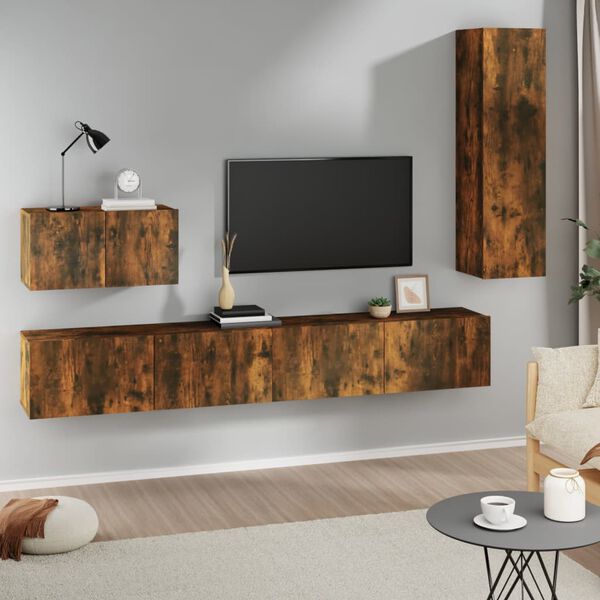vidaXL 4 Piece TV Cabinet Set Smoked Oak Engineered Wood
