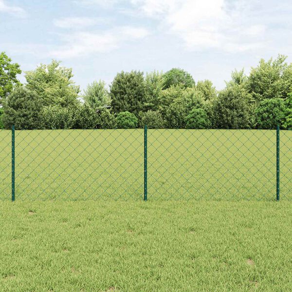 vidaXL Fence with Post Green 0.6 x 25 m Steel and PVC