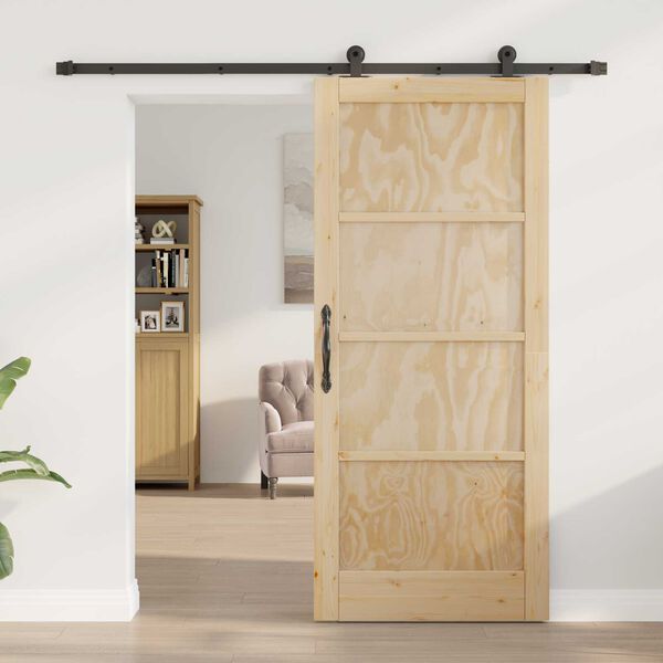 vidaXL Sliding Door Natural and Black 86 x 198.5 cm Solid Pine Wood
