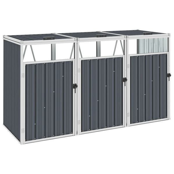 vidaXL Triple Garbage Bin Shed Grey 213x81x121 cm Steel