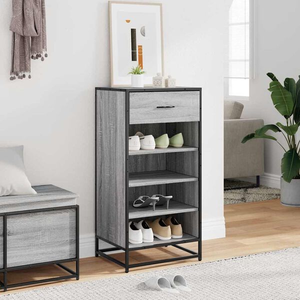 vidaXL Shoe Rack Grey Sonoma 48x38x97.5 cm Engineered Wood