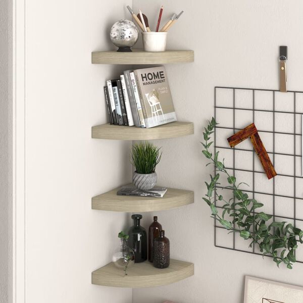 vidaXL Floating Corner Shelves 4 pcs Oak 25x25x3.8 cm MDF