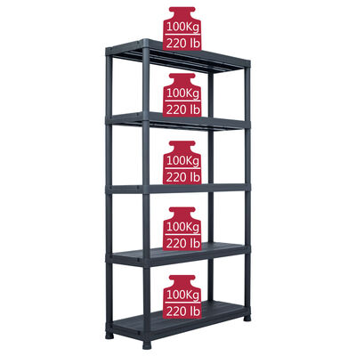 vidaXL Storage Shelf Rack Black 500 kg 100x40x180 cm Plastic